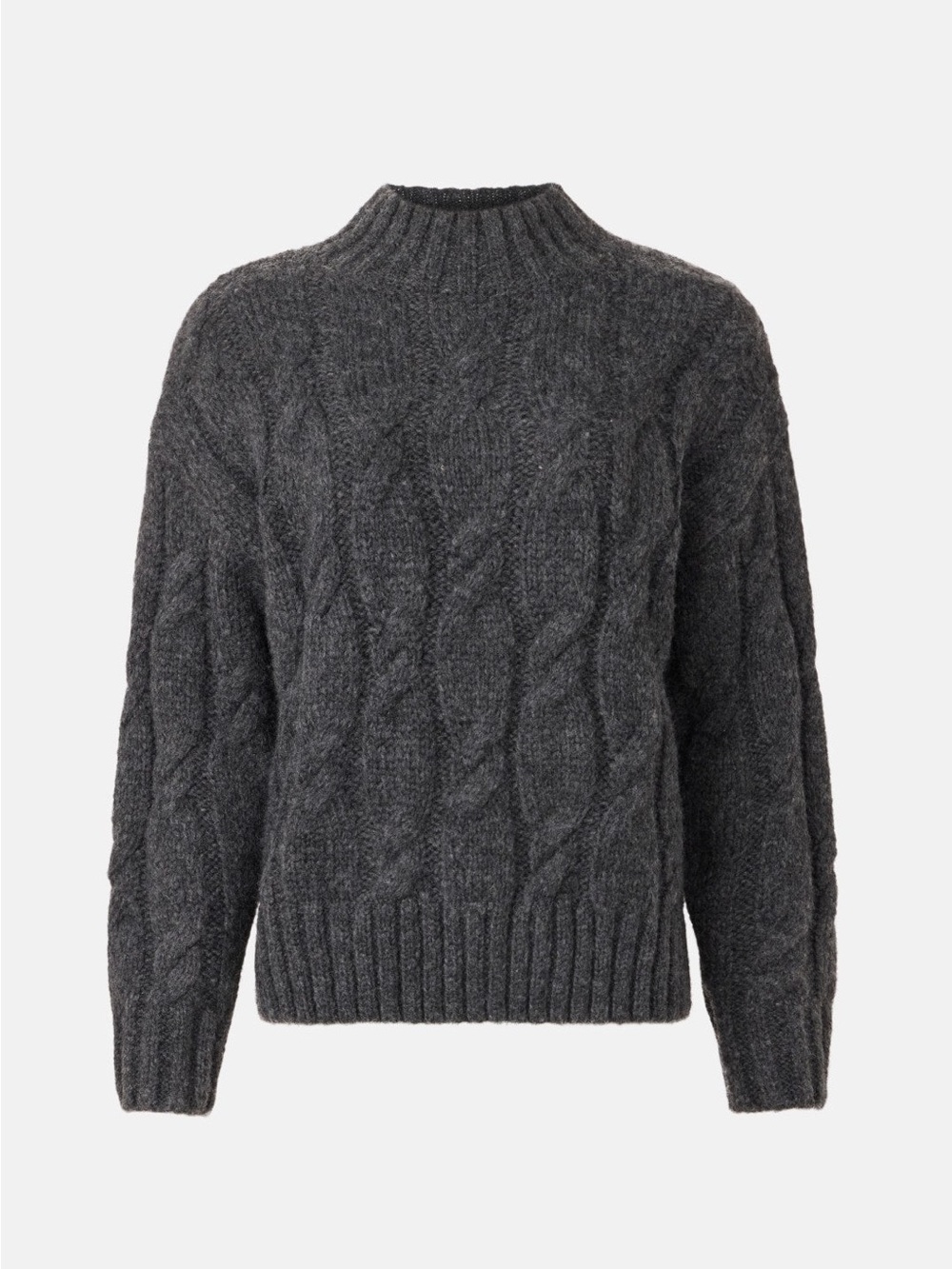 Charcoal Cable Knit Mock Neck Sweater